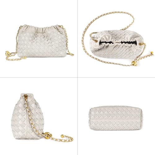 Joryin Woven Women's Crossbody Bag & Evening Purse, Trendy Dumpling Clutch & Hobo Cloud Shoulder Bag Trendy Dumpling Clutch - color: Woven Leather-light Beige