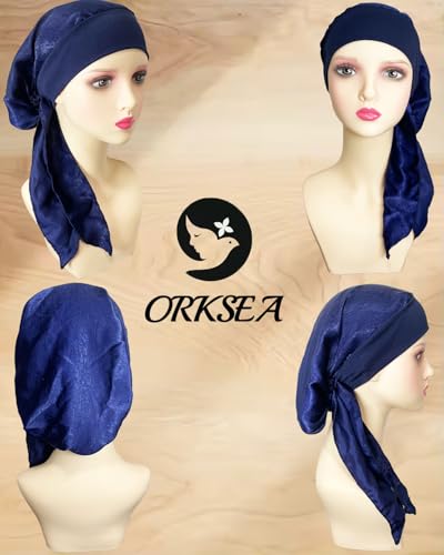Chemo Headwear for Women Head Scarf Headwraps Silky Soft Turbans for Women Cancer Hats Chemo Beanie Coverings Scarves - color: B Navy Blue
