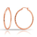 Hoops & Loops 925 Sterling Silver Diamond-Cut Hoop Earrings for Women, 2mm Textured Lightweight Click Top Hoops, 15mm 20mm 25mm 30mm, Silver 14k Yellow Gold & Rose Gold Flash Plated - color: Rose Gold - 30mm (1.2'')