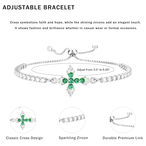 VIBILIA Bracelets for Women, Cross Bracelets for Women Trendy, Dainty Tennis Bracelet, Catholic Gift for Mom Daughter Wife Sister Friend, Communion Gift on Birthday Valentine's Day Easter Mother's Day - color: J. Silver-Green