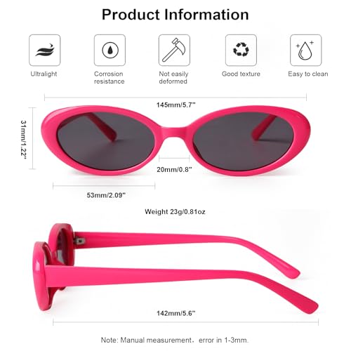 90s Sunglasses for Women Men Retro Small Oval Sunglasses - color: Hot Pink/Grey