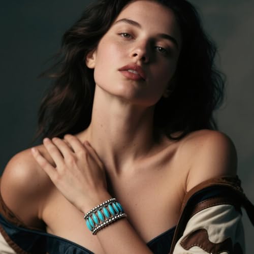 Western Bracelets for Women Vintage Chunky Turquoise Cuff Bracelet Turquoise Country Bracelets Adjustable Boho Cuff Bracelet Western Country Costume Jewelry Accessories - style: Style12