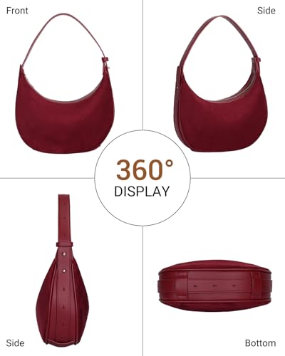 Herald Suede Crossbody Bag for Women, Vintage Hobo Handbag Crescent Shoulder Purses with Adjustable Strap Winter Fall - color: Red