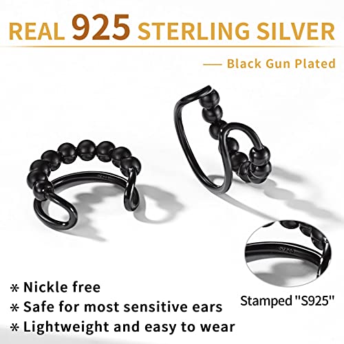 ChicSilver 925 Sterling Silver Ear Cuff Earrings Non Piercing Clip on Cartilage Cuff Earrings for Women - style: H: Beaded Ear Cuff - Black