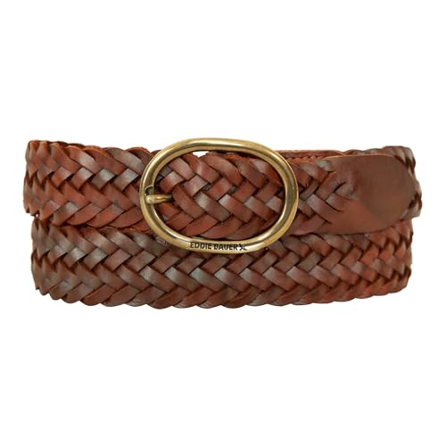 Eddie Bauer Women's Casual Leather Belts with Durable Metal Buckle - color: Center Bar Woven - Tan, size: X-Large