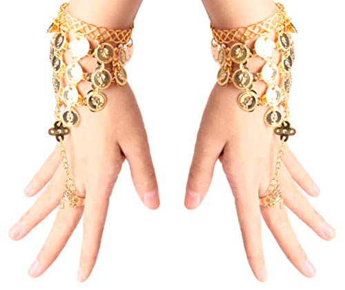 Seawhisper Belly Dance Golden/Silver Coins Necklace and Earrings Bracelets - color: Golden(2pcs: a pair bracelets)