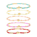Gold Beaded Stackable Friendship Bracelets Set for Women, Handmade Boho Stretch Summer Jewelry Gift. - color: gold orange green red fuchsia yellow