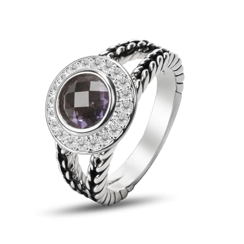Designer Inspired Twisted Cable Statement Rings for Women Fashion Jewelry 8 MM CZ Split Shank Cable Ring Gift - color: Purple