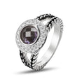 Designer Inspired Twisted Cable Statement Rings for Women Fashion Jewelry 8 MM CZ Split Shank Cable Ring Gift - color: Purple