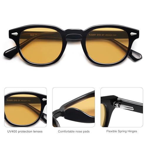 SOJOS Retro Small Round Sunglasses for Men Women Trendy Circle Style UV400 Lenses Unisex Sun Glasses SJ2251 - color: Black/Orange