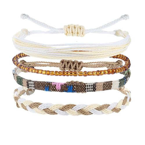 Beach Summer Ankle Bracelet for Women Handmade Braided Adjustable String Anklets Waterproof Surfer Bracelet - color: Brown