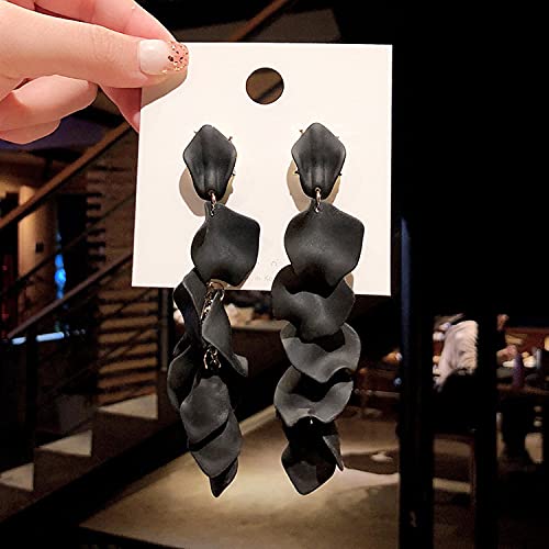 Long Acrylic Rose Petal Earrings Dangle Exaggerated Flower Earrings Drop Statement Floral Tassel Earrings for Women - color: Long Acrylic Rose Petal Earrings-Black