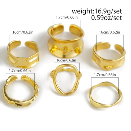Chunky Rings for Women Adjustable Thick Rings Set Trendy Statement Stackable Ring for Women Chunky Jewlery Irregular Dome Flower Finger Knkuckle Thumb Ring - style: Style 3 - 6pcs g