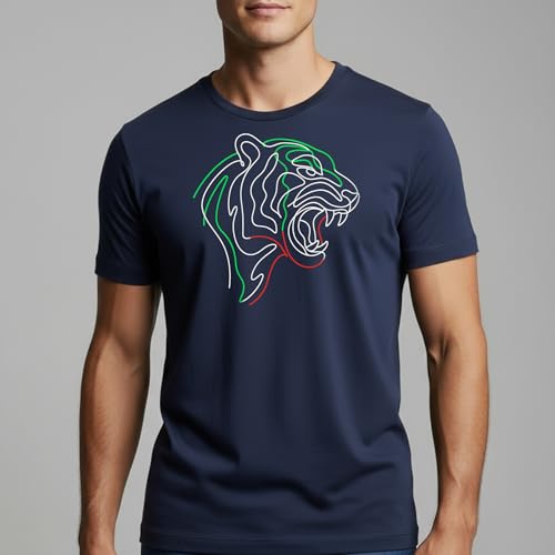 Neon Tiger T-Shirt – Minimalist Retro Apparel – 100% Cotton Unisex Tee - color: Navy, size: Small