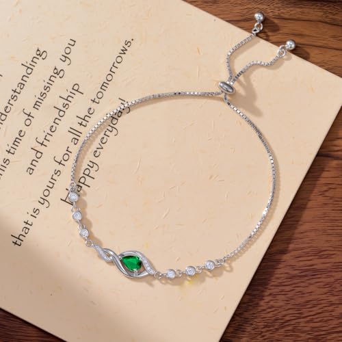 HPQQ Birthstone Bracelet for Women 925 Sterling Silver Infinity Love Jewelry Anniversary Birthday Mothers Day Gifts for Mom Wife Her - color: 05-May-Emerald