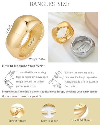 Bangle Bracelets for Women | 14K Gold Plated Trendy Wide Bracelets | Hinged Arm Cuff Bangles Chunky Bracelet for Women - color: Style C-Gold Plated Bangles
