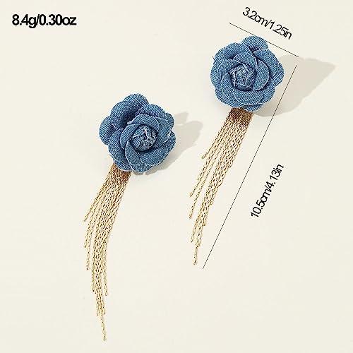 Large Denim Earrings for Women Blue Boho Westen Flower Dangle Earrings Trendy Birthday Christmas Jewelry Gift - color: A-Flower1(Gold)