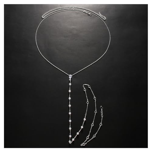 Bride Backless Rhinestone Waterdrop Body Chain Belly Waist Necklace - color: Silver
