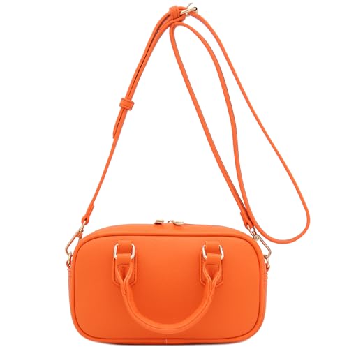 FashionPuzzle Mini PU Leather Satchel Purse Top Handle Crossbody Bag - color: Orange