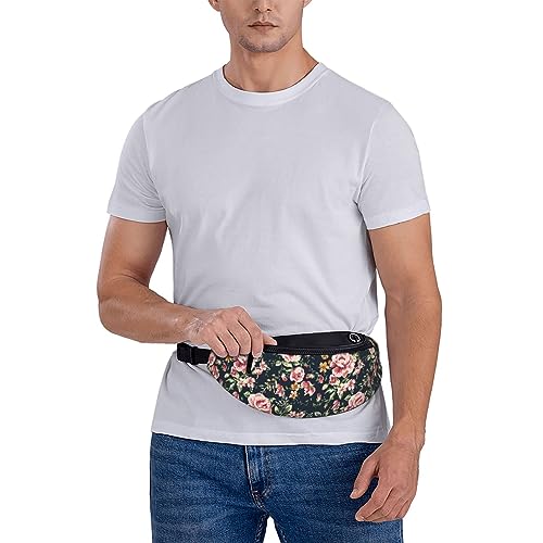 Beautiful Flowers Floral Pink Green Leaves Retro Fashion Casual Fanny Pack Waist Bag Men Women Adjustable Belt Waist Bag For Travel Hiking Cycling Running Festival Carnival - color: Black19
