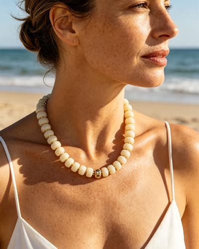 Chunky Beaded Statement Necklace for Women Trendy Colorful Boho Resin Bead Choker Necklaces Summer Handmade Jewelry Gifts Accessories - color: White -1