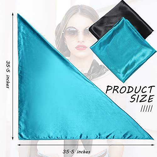 SATINIOR 35 Inch Silky Head Scarf 2 Pcs Large Square Neck Scarf Sleeping Hair Wrapping Satin Bandana for Women - color: Black, Dark Blue, style: Classic