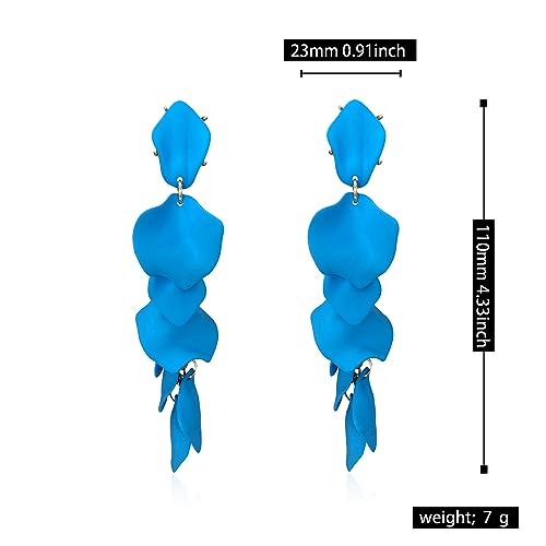 Long Acrylic Rose Petal Earrings Dangle Exaggerated Flower Earrings Drop Statement Floral Tassel Earrings for Women - color: Sky Blue