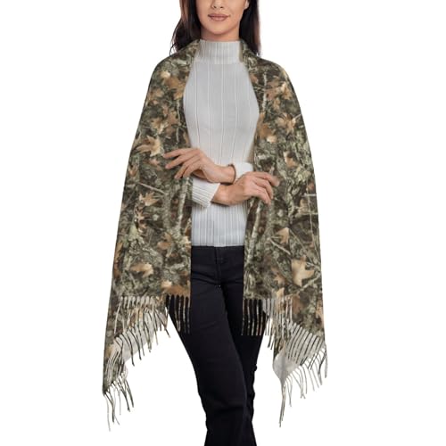 Skull Mushroom Hippie Scarf for Women– Winter Shawl with Tassels, Cozy Wrap for Women’s Festival & Casual Wear - color: Camo Hunting Camouflage Forest