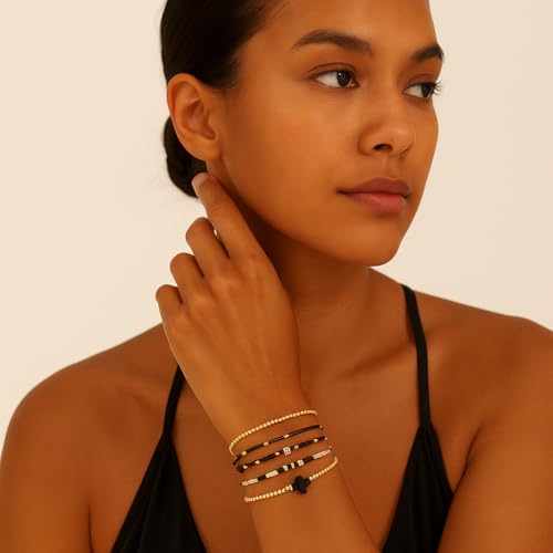 Gold Beaded Cross Bracelet for Women, 14K Plated Adjustable Stackable Dainty Bracelets, Non Tarnish Fashion Jewelry Set Gifts for Women Birthday Friendship - color: Colors-10