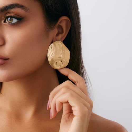 Mixed Metal Statement Earrings for Women Chunky Earrings Big Statement Large Oval Round Pebble Shape Earring Irregular Geometric Drop Dangle Earring Chunky Jewelry - style: 2 - G