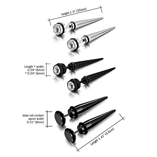 Aroncent 12PCS Stainless Steel Fake Tapers Mens Earrings Illusion Tunnel Cheater Piercing Jewelry Set for Men Women - color: A2