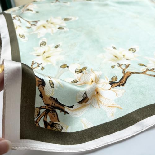 FONYVE 100% Mulberry Silk Scarfs for Women-Lightweight Square Satin Head Scarf-Small Silk Hair Scarf for Sleeping 21"x21" - color: 09 Green Flowers