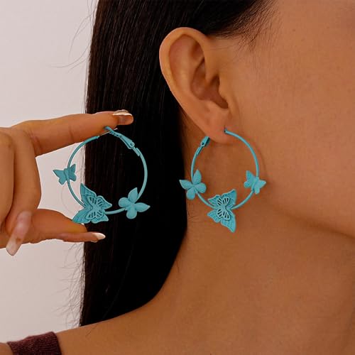 Kercisbeauty Polished Butterfly Big Hoop Earrings for Women Special Occasion Cute Jewelry - color: Green