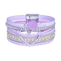 Leather Wrap Bracelet for Women, Boho Cuff Bracelet with Strong Clasp, Multi-Layer Crystal Leather Bracelet for Valentine Mother's Day - color: 01-Heart-Purple