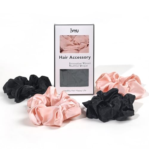 Hair Scrunchies for Women - Hair Ties No Damage Both for Thick Hair or Thin Hair Curl Hair No Crease Scrunchies Ponytail Holder No Hurt Your Hair - color: Black Brown Light pink Gray