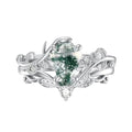 Natural Moss Agate Ring for Women 925 Sterling Silver Pear/Oval/Kite/Heart/Hexagon/Emerald/Coffin Cut Green Leaf Moss Agate Engagement Ring Promise Bridal Set Anniversary Birthday Jewelry Gifts - color: Coffin Cut Moss Agate