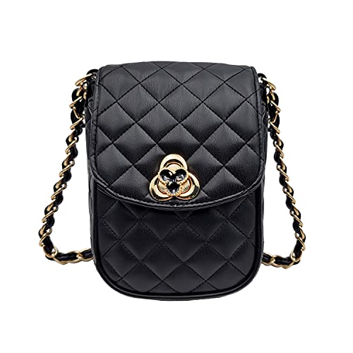 Phone Crossbody Bags for Women Small Vegan Leather Mini Shoulder Wallet Card Quilted Purse - color: C - Black & Gold