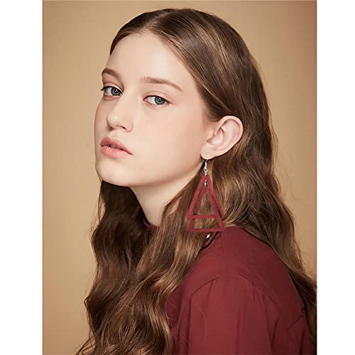 ANXIN Boho Personality Retro Tassel Rectangular Wooden Contrasting colors Earrings Chic Green Temperament Geometric Earrings Jewelry Gifts For Women - color: Jiu red Wooden Earrings