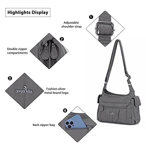 Angel Kiss Crossbody Bags for Women, Ladies Shoulder Handbags and Purses Medium Faux Leather Pocketbooks | Ladies - color: 130grey
