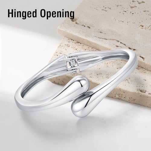 Chunky Gold Bangle Bracelets for Women Trendy 14K Gold Plated Cuff Bracelets Stack, Dainty Gold Bracelet Sets Non Tarnish Fashion Jewelry Gift - style: 1pc-Silver-TwinDrop