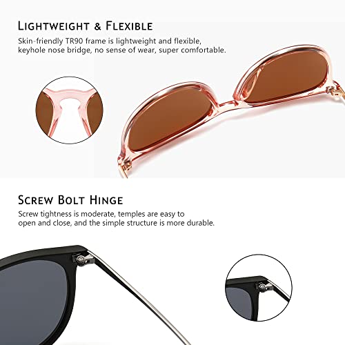 SUNGAIT Premium Vintage Round Sunglasses for Women Men Classic Retro Trendy Style - color: 2 Pack (Polarized): Matte Black/Gray+glossy Pink Brown/Light-brown