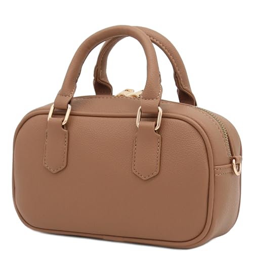 FashionPuzzle Mini PU Leather Satchel Purse Top Handle Crossbody Bag - color: Stone