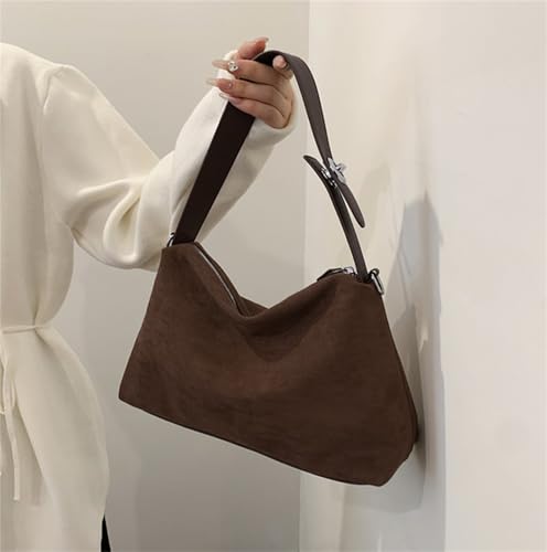 Suede Shoulder Bags For Women Crossbody Bag Suede Tote Bag Satchels Slouchy Work Purses Crescent Handbag Fall Top Handle - color: Caramel