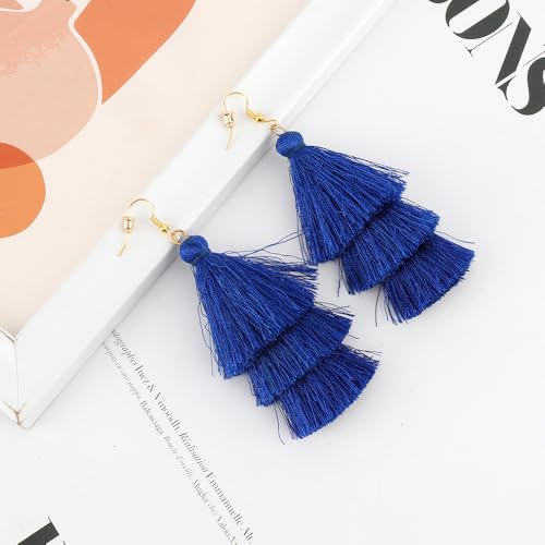 Earrings for Women Dangling, Layered Tassel Earrings Fringe Earrings Bohemian Studs Drop Earrings - color: Blue