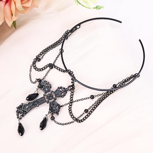 Dainty Black Upper Arm Cuff Bracelet for Women, Gothic Halloween Sexy Lace Harness Armlet Adjustable Upper Arm Chain Bangle Arm Band for Women - color: Cross