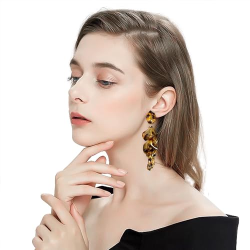 Long Acrylic Rose Petal Earrings Dangle Exaggerated Flower Earrings Drop Statement Floral Tassel Earrings for Women - color: Amber