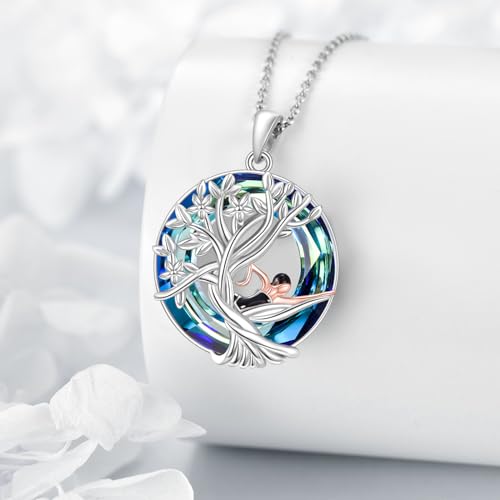 YFN Tree of Life Necklace Sterling Silver Crystal Jewelry Graduation Birthday Gifts for Women - color: Swim