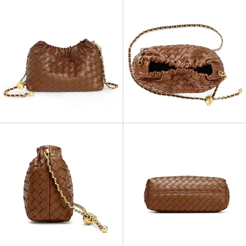 Joryin Woven Women's Crossbody Bag & Evening Purse, Trendy Dumpling Clutch & Hobo Cloud Shoulder Bag Trendy Dumpling Clutch - color: Woven Leather-brown