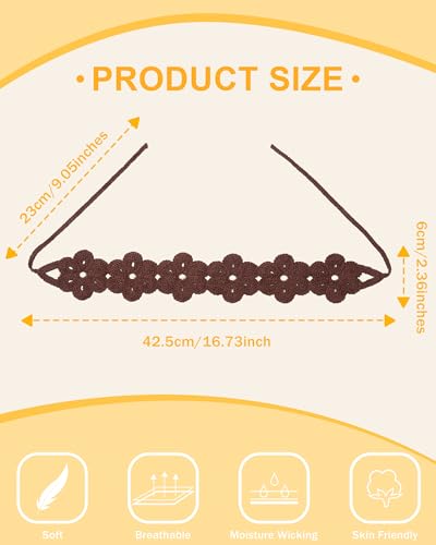 HAIMEIKANG Hippie Hair Bandanas Headbands for Women Boho Headband Knit Hair Bands Floral Head Wrap for Girls (Beige 2 + Black 2 + Brown 2) - color: Beige 2 + Black 2 + Brown 2