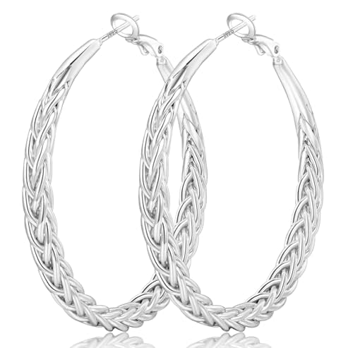 Senteria Silver Hoop Earrings for Women Hypoallergenic 925 Sterling Silver Post Hoop Earrings Lightweight Large Hoops Earring Thick Twisted Silver Hoops 30/40/50MM - color: 40MM Silver